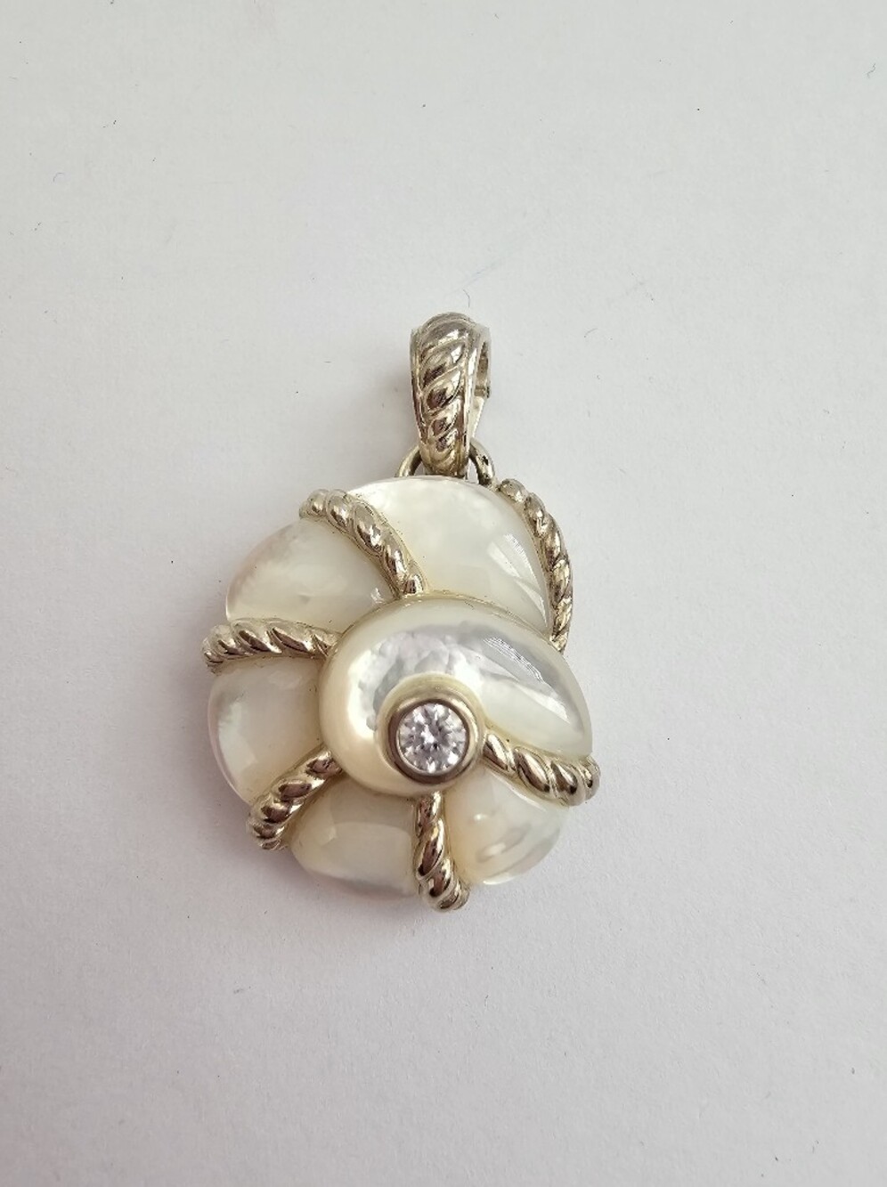 Authentic Judith Ripka Sterling Silver Mother-of-Pearl Seashell Pendant Enhancer